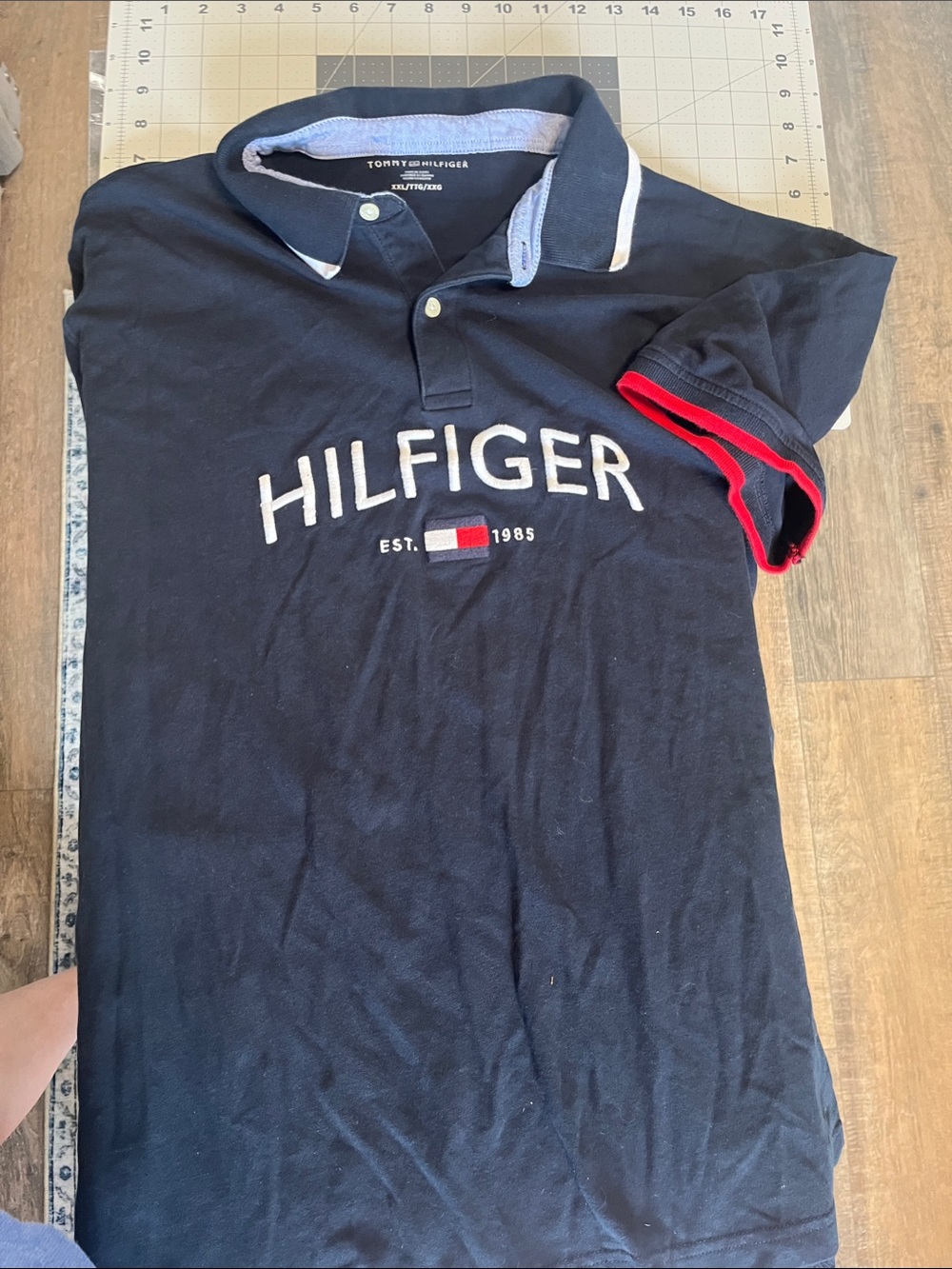 Tommy Hilfiger Navy Blue Polo with Red Trim and White Embroidery